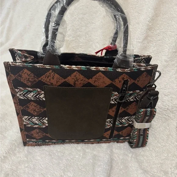 Montana West Geometric Brown and Black Tote - Picture 6 of 7
